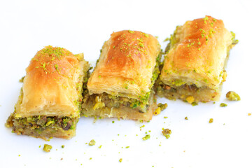 baklava with pistachio on white backround