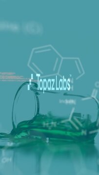 Scrolling code pulling overlays back TopazLabs logo hovering jar spilling lab gel for brand reveal