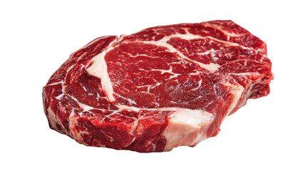 Fresh slice of raw beef sirloin steak isolated on white background, a prime uncooked red meat fillet prepared by a butcher for a protein-rich dinner or barbecue meal