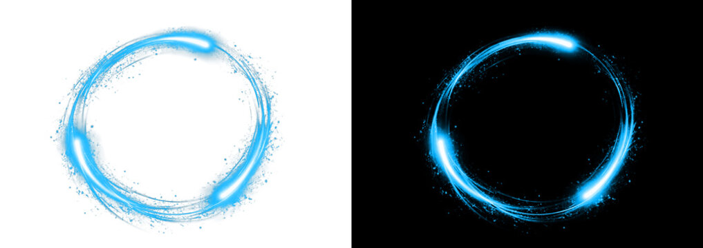 Blue magic circle trail with glowing light particles for design work