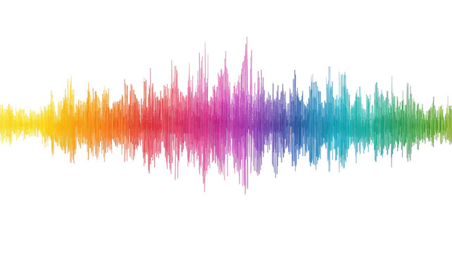 Abstract colorful background design featuring a blue music equalizer wave over a nature meadow field silhouette with vector art lines for a modern audio sound illustration backdrop