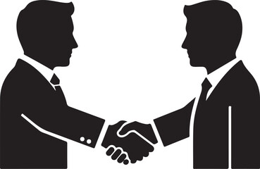 Fototapeta premium Two business professionals shaking hands in a formal agreement setting silhouette vector icon
