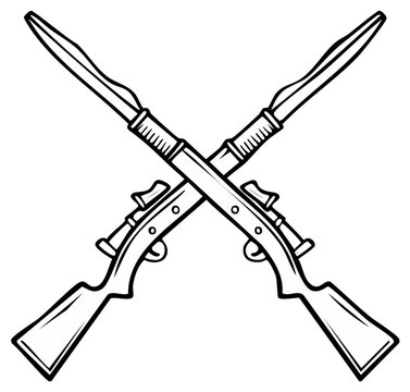 Crossed Musket Rifles Vector Graphic Antique Firearm Military Symbol Vintage Drawing
