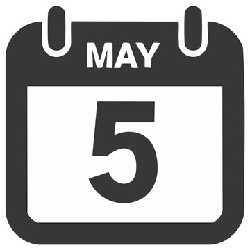 May 5th calendar icon for Cinco de Mayo holiday date, event schedule, and appointment reminder.