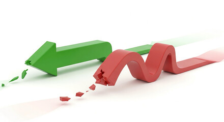 3D green and red arrows with declining trend