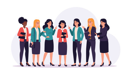 Obraz premium Group of Business Women Standing Together Illustration, Female Teamwork and Diversity Concept