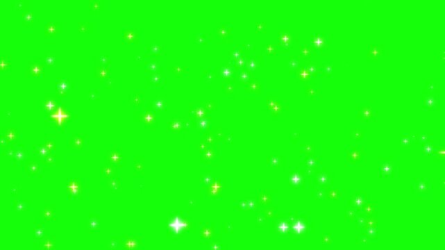 輝く星の粒の黄色から白へ色の変化とキラキラのループアニメーション（グリーンバック）