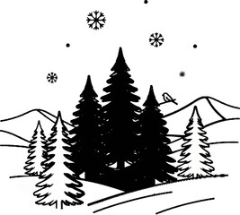 Obraz premium A stylized winter forest scene with silhouetted trees and falling snow