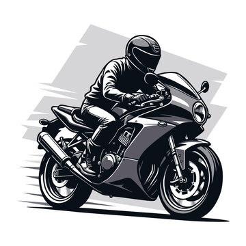 Man Riding Motorcycle Vector Image.