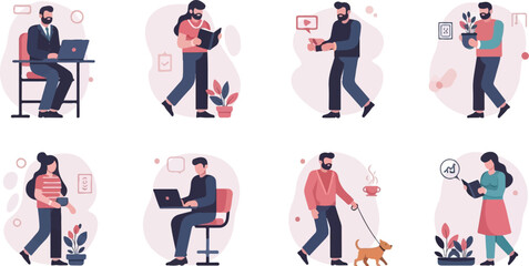 Fototapeta premium People engaged in various daily activities, including work and leisure