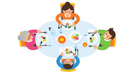 Friends eating food together at table.