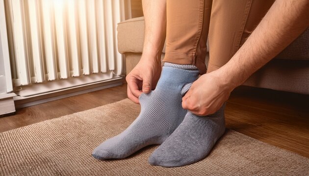 puts on a compression sock at home banner format