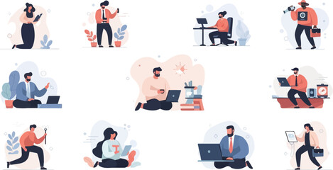 Obraz premium Diverse people engaged in various digital activities and work
