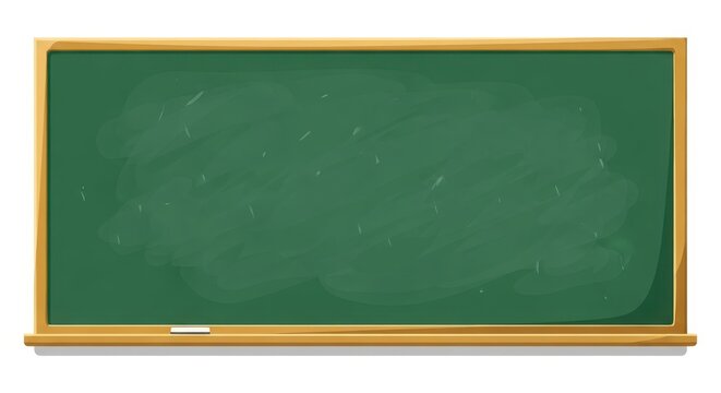 A green chalkboard with a gold frame on a white background empty and clean for writing or drawing pu