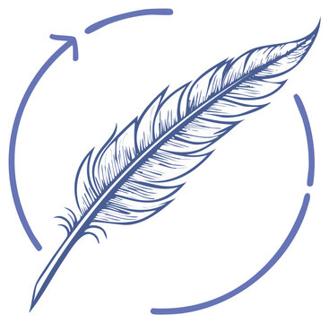 Hand-drawn quill pen feather with cyclical arrow vector illustration