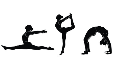 Fototapeta premium Yoga Flexibility Poses Silhouette Set, Stretching and Balance Fitness Exercises