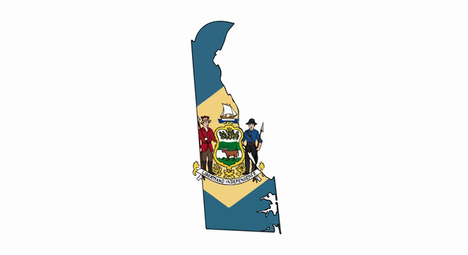 Delaware state shape with its coat of arms and flag colors