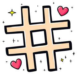 Obraz premium Cartoon Hashtag with Hearts and Sparkles