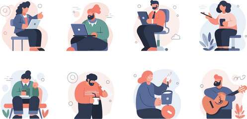 Diverse individuals engaged in various activities, including work and leisure (1)