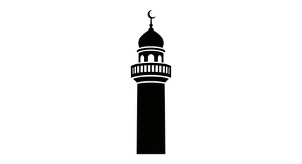 Obraz premium Minaret Tower Silhouette with Crescent Moon.