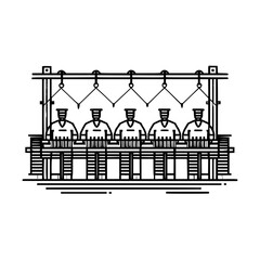 Obraz premium Workers Operating Industrial Loom Machine in Factory