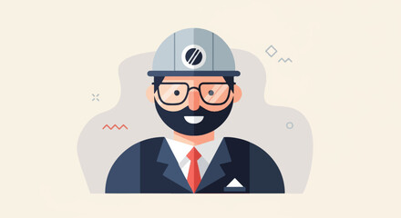 Obraz premium Flat illustration of a man wearing a hard hat and glasses