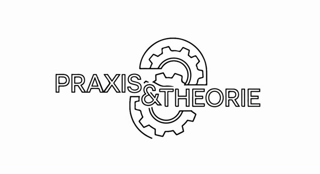 Outline logo with two gears interlocking, text reads "PRAXIS & THEORIE