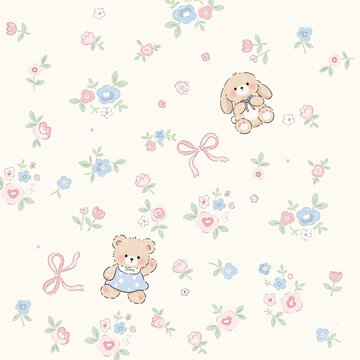 Collection of cute kids seamless patterns with animals and playful decorative elements