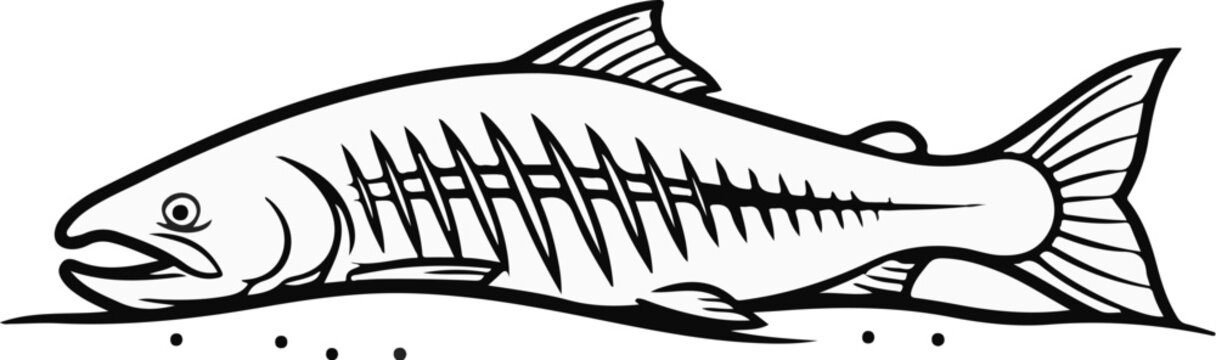Stylized line art illustration of a salmon swimming in water