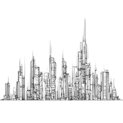 Fototapeta premium Futuristic City Skyline with Skyscrapers and Modern Architecture