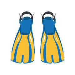 Colorful Swimming Fins Icon. Blue and Yellow Flippers for Diving, Snorkeling, and Underwater Activities. © Dasha