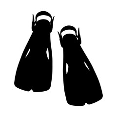 Swimming Fins Silhouette Icon. Black Flippers for Diving and Snorkeling Equipment. © Dasha