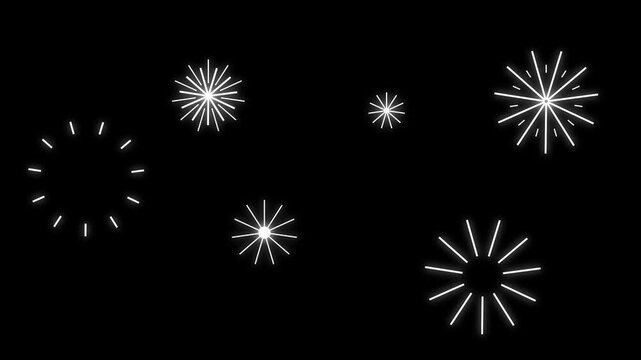 Line shape blast animation, circle bursting firework motion graphics template, shiny sparkle lines and pop-up blust, Circle bursting, circle burst line shape, line blast on black screen background,