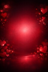 Obraz premium Glowing red bokeh hearts surround a bright center with ample copy space, perfect for romantic Valentine promotions, love quotes, wedding invitations or festive banners.