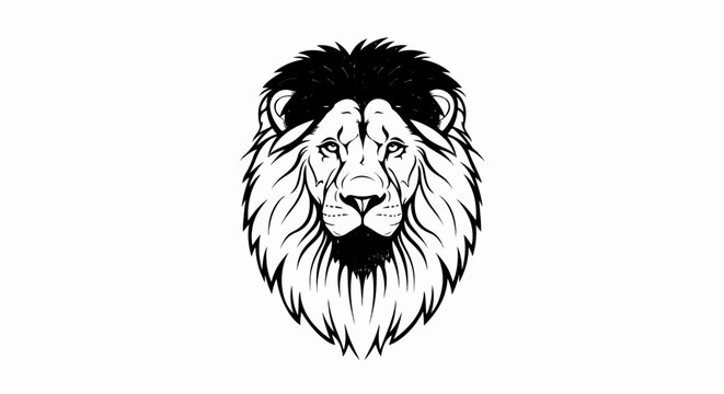 Stylized black and white line art of a lion's head with flowing mane