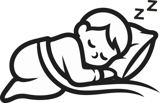 Stylized cartoon of a person sleeping peacefully on a pillow, with Zzzs