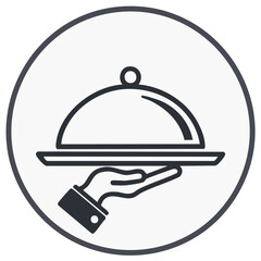 Fototapeta premium Hand holding serving tray with cloche icon in circle simple graphic design