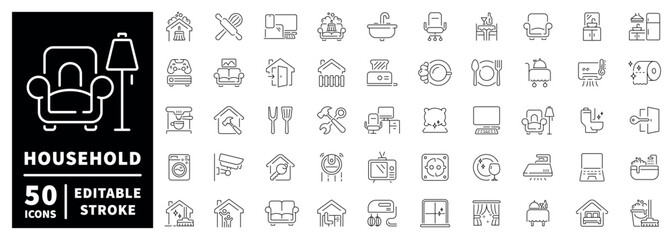 Household outline icon set. editable stroke thin line style for home and appliance symbols © Jocelyn_Flores