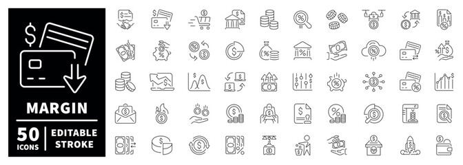 Fototapeta na wymiar Finance and business outline icon set with editable stroke linear style