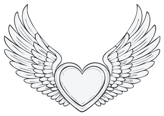 Obraz premium Stylized heart with spread wings symbol, graphic illustration, minimalist outline