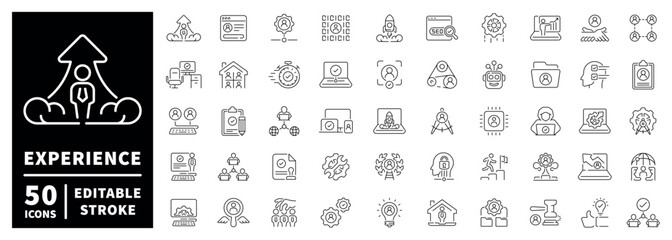 Experience linear icon set with editable stroke in thin line style for ui and ux design