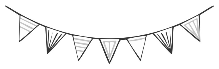 Hand drawn doodle of a festive bunting banner with triangle flags