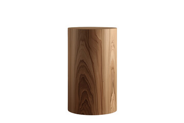 Wooden cylinder pedestal with natural timber texture for displaying products or objects, isolated on transparent background
