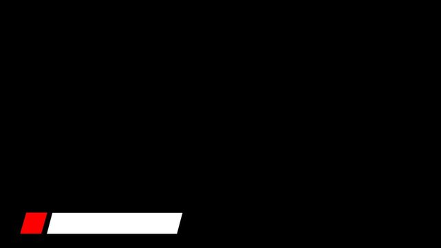 lower third banner animation with red and white parallelogram shape in the bottom left corner, transparent background