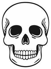 Obraz premium Simplified Vector Skull Illustration for Halloween or Anatomical Studies, Featuring Black and White Outline Style