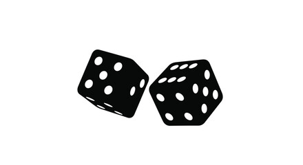 Two black dice falling showing different numbers a dark silhouette