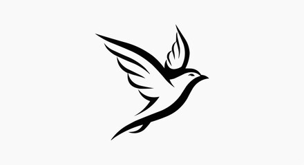 Fototapeta premium Minimalist black silhouette of a graceful bird in flight with stylized wings and sharp contours
