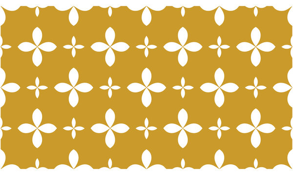 Vibrant yellow pattern featuring symmetrical white floral motifs and scalloped edges creating a visually appealing decorative design ideal for backgrounds and textiles.
