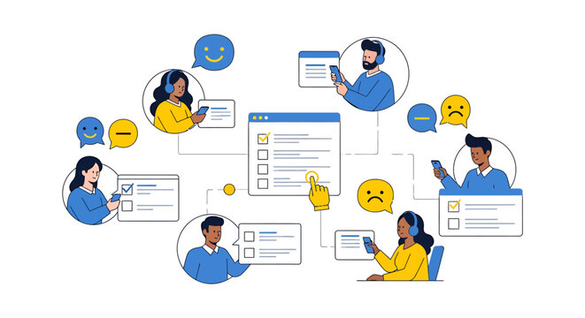 Group Of People Engaged In Online Chat And Collaboration. Vector Illustrations. EPS Editable