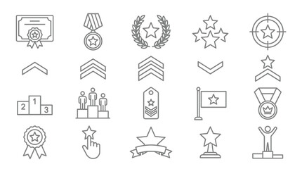 Fototapeta premium Collection of military and award symbols in line art style